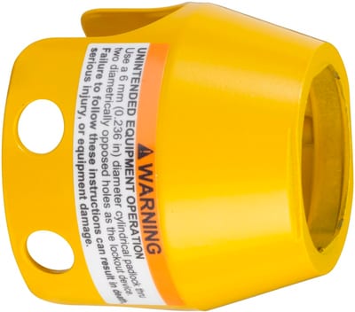 Schneider Electric ZBZ1605 yellow metal padlockable guard for Ø40 mushroom head