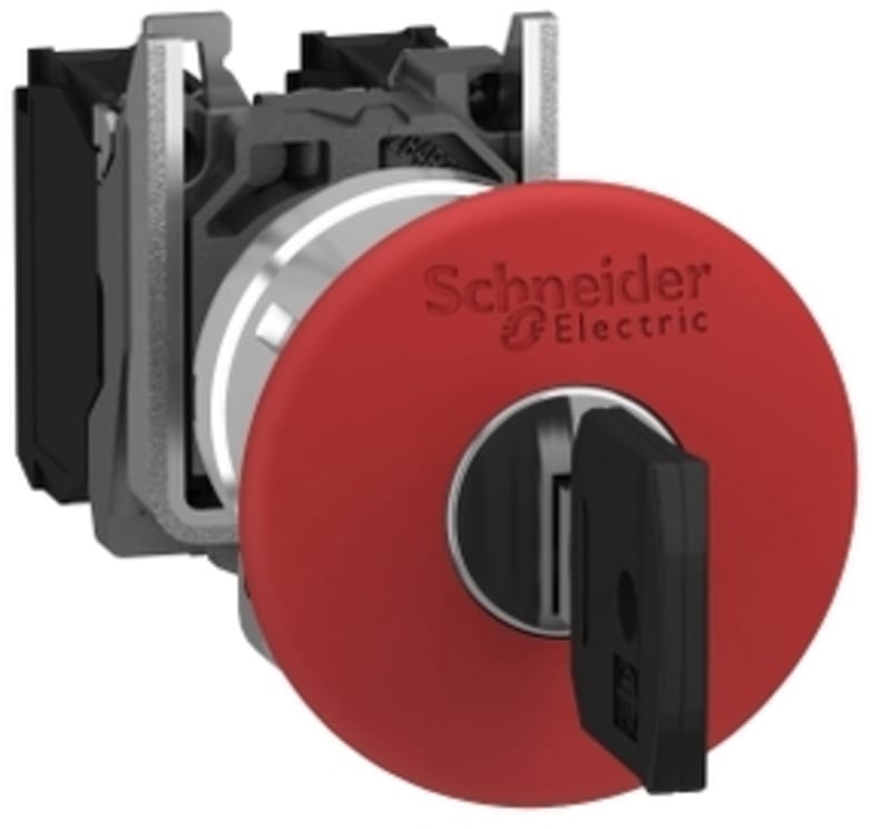 Schneider Electric Harmony XB5 Emergency Stop Pushbutton with Key Release, 1 NO + 1 NC (XB5AS9445)
