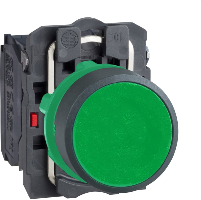 Schneider Electric Push button, Harmony XB5, plastic, flush, green, 22mm, spring return, unmarked, 1NO+1NC XB5AA35