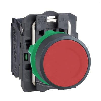 Schneider Electric Push button, Harmony XB5, red projecting complete DIAM22 spring return 1 NO unmarked XB5AA41
