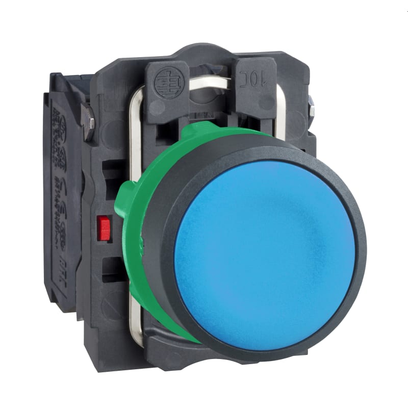 Schneider Electric Push button, Harmony XB5, blue flush complete pushbutton 22mm spring return 1NO+1NC unmarked XB5AA65