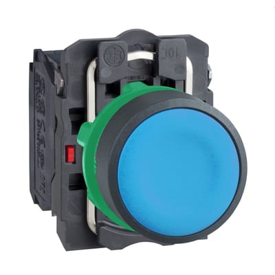 Schneider Electric Push button, Harmony XB5, blue flush complete pushbutton 22mm spring return 1NO+1NC unmarked XB5AA65