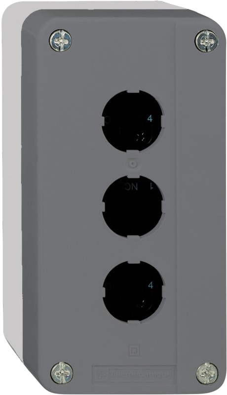 Schneider Electric XALD03 dark grey empty enclosure lid with light grey base - 3 cut-outs