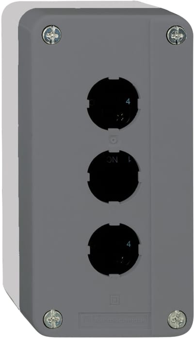 Schneider Electric XALD03 dark grey empty enclosure lid with light grey base - 3 cut-outs