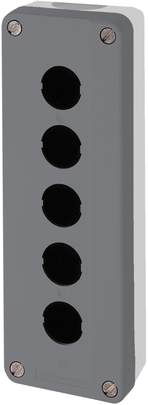 Schneider Electric XALD05 Empty enclosure, plastic, dark grey lid, for push button Ø22, 5 cut-outs