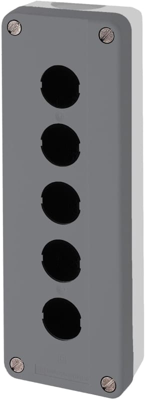 Schneider Electric XALD05 Empty enclosure, plastic, dark grey lid, for push button Ø22, 5 cut-outs