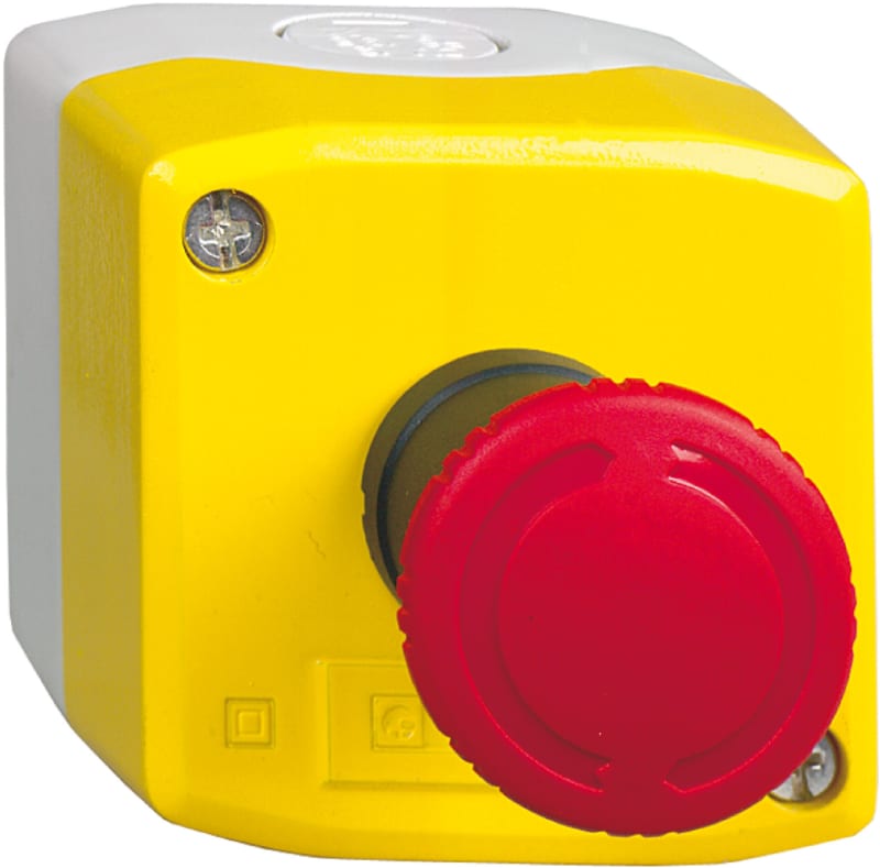 Schneider Electric XALK178F Control station, plastic, yellow lid, 1 red mushroom push button Ø40, turn to release, 2 NC