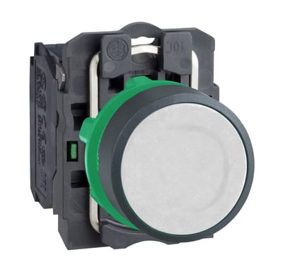 Schneider Electric Push button, Harmony XB5, plastic, flush, white, 22mm, spring return, unmarked, 1NO XB5AA11