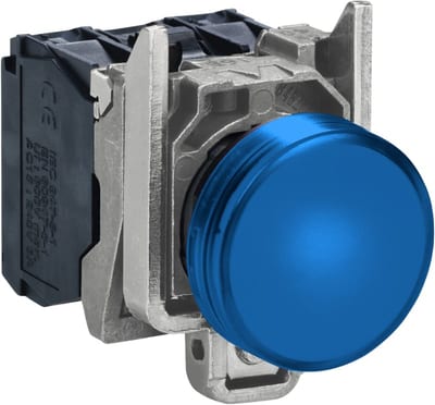 Schneider Electric Pilot light, Harmony XB4,metal, blue, 22mm, universal LED, plain lens, 110...120V AC XB4BVG6
