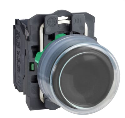 Schneider Electric Push button, Harmony XB5, plastic, projecting, black, 22mm, spring return, booted, unmarked, 1NO XB5AP21