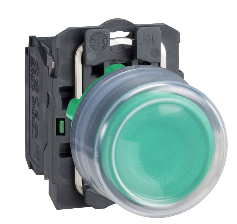 Schneider Electric Push button, Harmony XB5, plastic, projecting, green, 22mm, spring return, booted, unmarked, 1NO XB5AP31