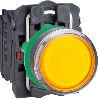 Schneider Electric Illuminated push button, Harmony XB5, plastic, orange flush, 22mm, universal LED, plain lens, 1NO + 1NC, 24V AC DC XB5AW35B5