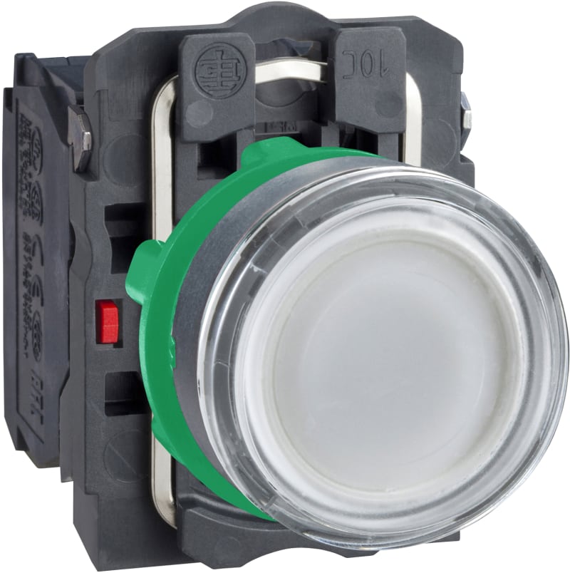 Schneider Electric Illuminated push button, Harmony XB5, white flush, plastic, 22mm, spring return, 1NO + 1NC, 250V XB5AW3165