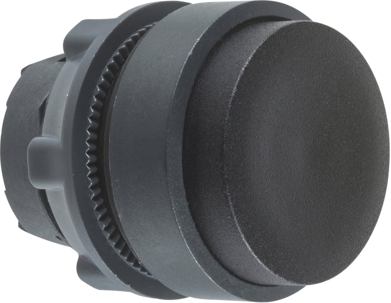 Schneider Electric ZB5AL2 Harmony XB5 Push-Button Head — Ø22 mm, Black, projecting, spring return, non-illuminated, plastic bezel