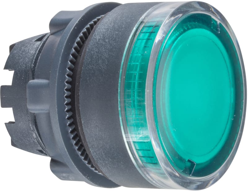 Schneider Electric ZB5AW333 Harmony XB5 Push-Button Head — Ø22 mm, Green, flush, spring return, illuminated (LED), plastic bezel