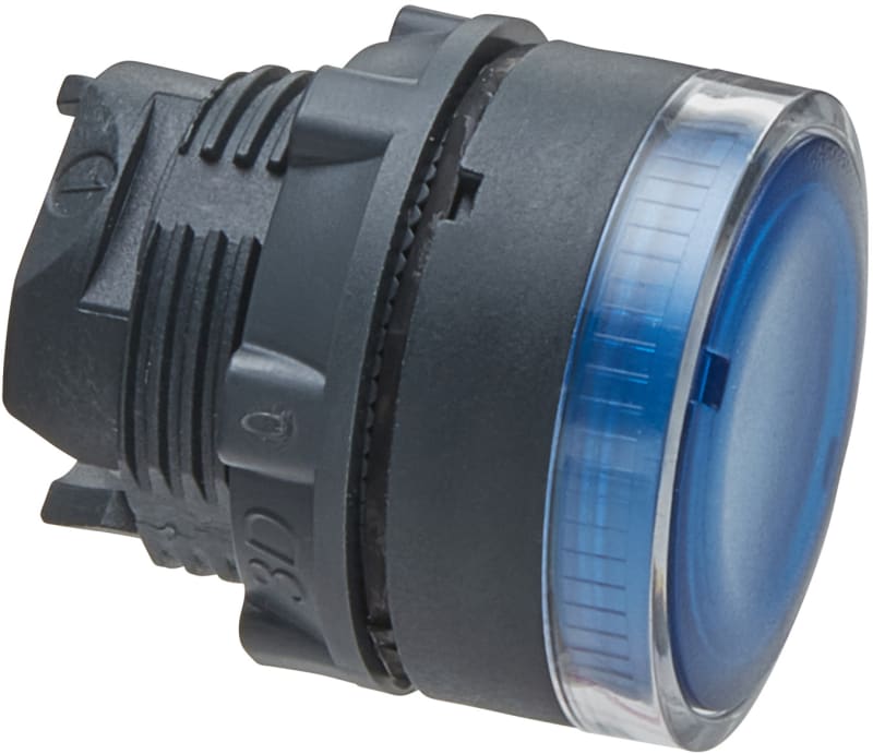 Schneider Electric ZB5AW36 Harmony XB5 Push-Button Head — Ø22 mm, Blue, flush, spring return, illuminated (BA9S), plastic bezel