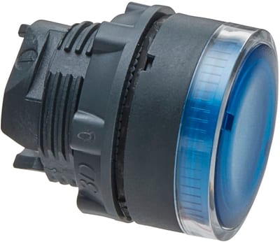 Schneider Electric ZB5AW36 Harmony XB5 Push-Button Head — Ø22 mm, Blue, flush, spring return, illuminated (BA9S), plastic bezel