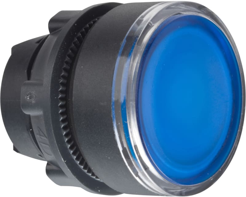 Schneider Electric ZB5AW363 Harmony XB5 Push-Button Head — Ø22 mm, Blue, flush, spring return, illuminated (LED), plastic bezel