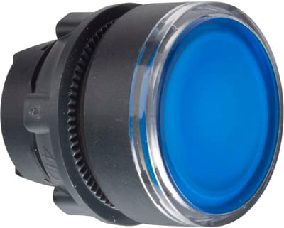 Schneider Electric ZB5AW363 Harmony XB5 Push-Button Head — Ø22 mm, Blue, flush, spring return, illuminated (LED), plastic bezel