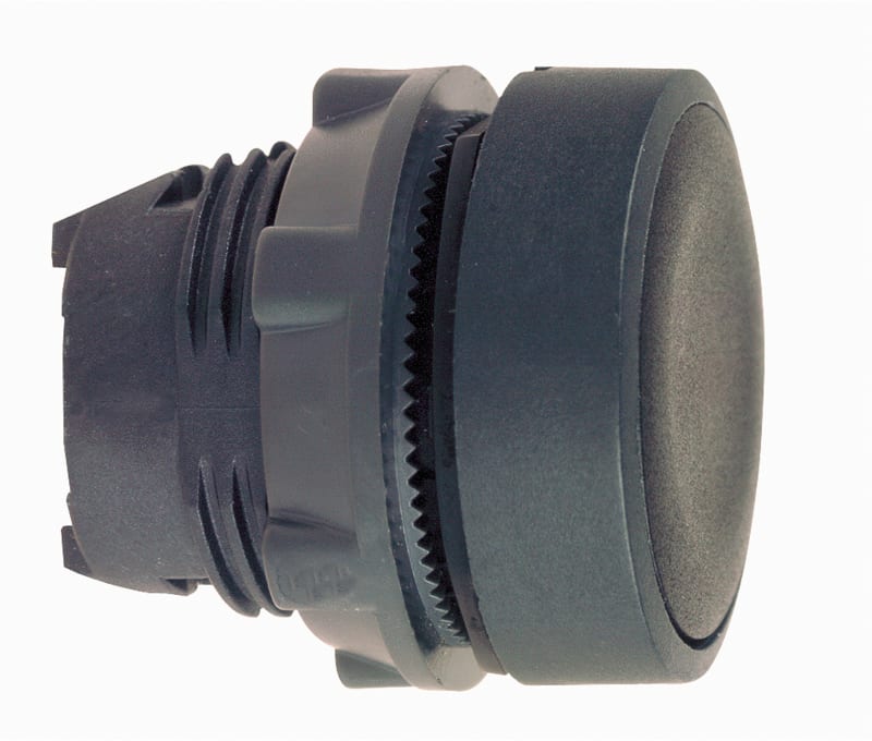 Schneider Electric ZB5AA2 Harmony XB5 Push-Button Head — Ø22 mm, Black, flush, spring return, non-illuminated, plastic bezel