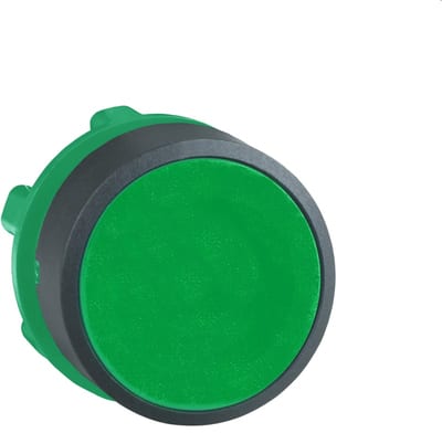Schneider Electric ZB5AA3 Harmony XB5 Push-Button Head — Ø22 mm, Green, flush, spring return, non-illuminated, plastic bezel