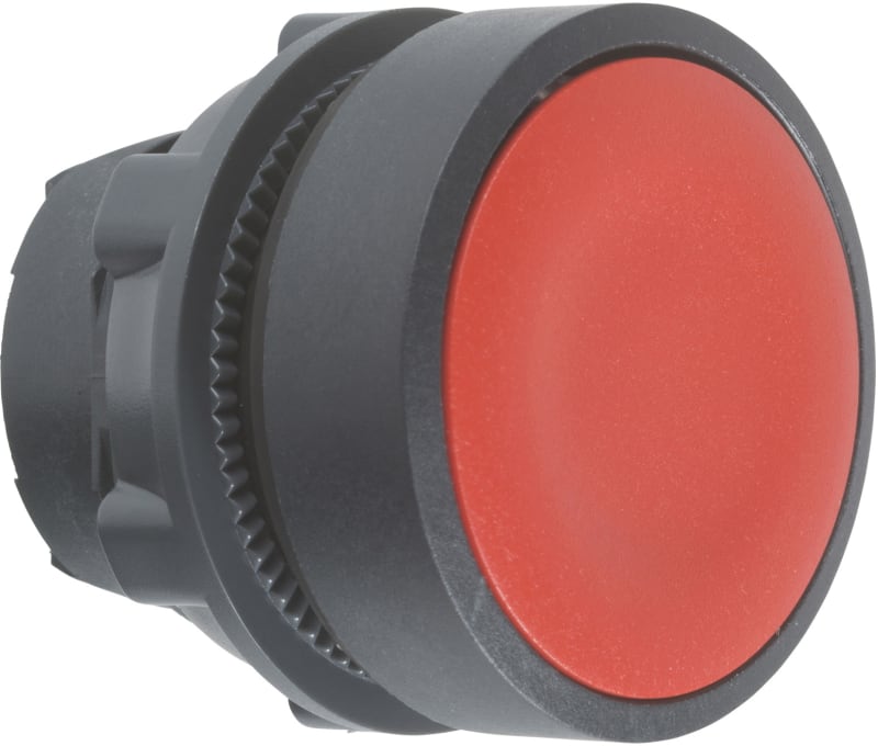 Schneider Electric ZB5AA4 Harmony XB5 Push-Button Head — Ø22 mm, Red, flush, spring return, non-illuminated, plastic bezel