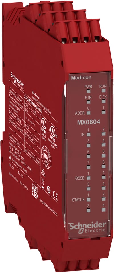Schneider Electric XPSMCMMX0804G Preventa Safe Mixed I/O Expansion Module, 8 in / 4 Out, Spring Terminals