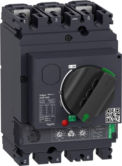 Schneider Electric Motor circuit breaker, TeSys GV5, 3P, 220A, Icu 36KA, thermal magnetic GV5P220F