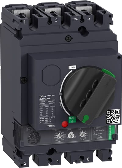 Schneider Electric Motor circuit breaker, TeSys GV5, 3P, 220A, Icu 70KA, thermal magnetic GV5P220H