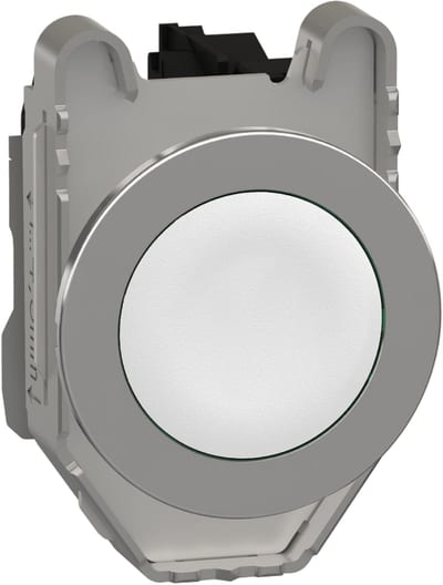 Schneider Electric Push button flush mounted, Harmony XB4, metal, white, 30mm, spring return, unmarked, 1NO XB4FA11