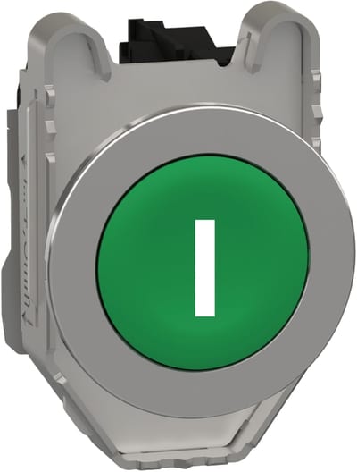 Schneider Electric Push button flush mounted, Harmony XB4, metal, green, 30mm, spring return, marked I, 1NO XB4FA3311
