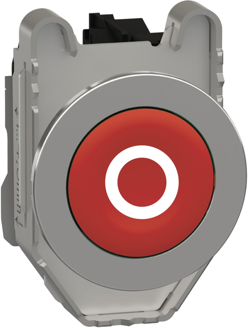 Schneider Electric Push button, Harmony XB4, flush mounted red flush caps pushbutton white marked "O" 1NC screw clamp XB4FA4322