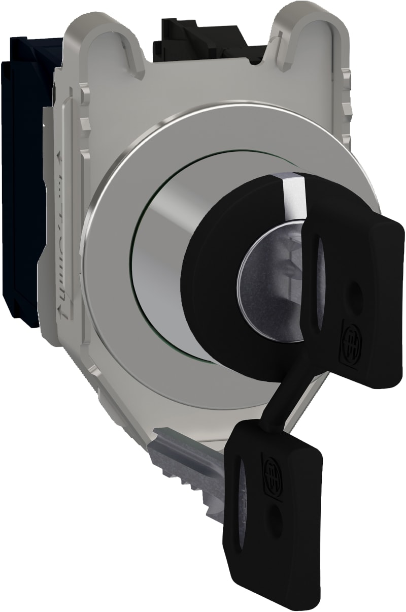Schneider Electric Selector switch, Harmony XB4, black, flush mounted, 30mm, 3 positions, key 520E, spring return, 2NO XB4FG03