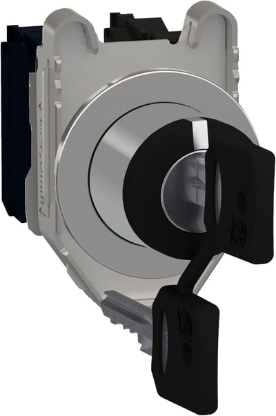 Schneider Electric Selector switch, Harmony XB4, black, flush mounted, 30mm, 3 positions, key 520E, spring return, 2NO XB4FG03