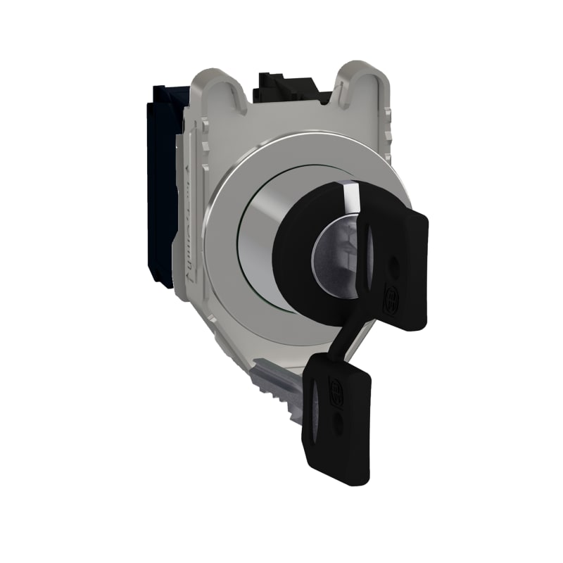 Schneider Electric Key switch selector flush mounted, Harmony XB4, metal, black, 30mm, key 455, 3 positions, stay put, 2NO XB4FG33