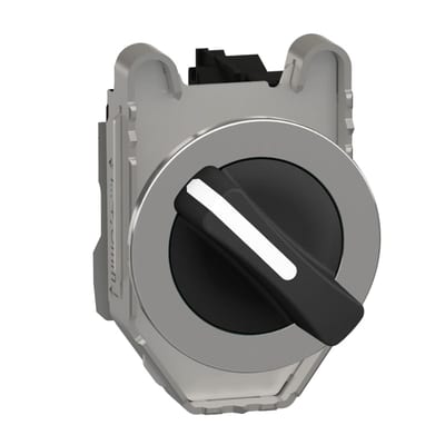 Schneider Electric Selector switch flush mounted, Harmony XB4, metal, black, 30mm, long handle, 2 positions, stay put, 1NO XB4FJ21
