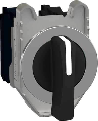 Schneider Electric Selector switch flush mounted, Harmony XB4, metal, black, 30mm, long handle, 3 positions, stay put, 2NO XB4FJ33