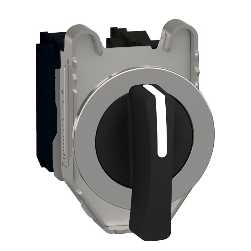 Schneider Electric Selector switch flush mounted, Harmony XB4, metal, black, 30mm, long handle, 3 positions, spring return to center, 2NO XB4FJ53