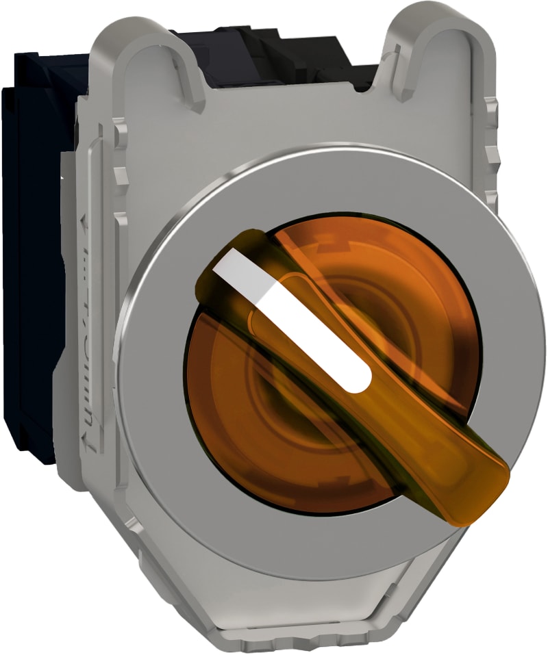 Schneider Electric Illuminated selector switch, Harmony XB4, metal, orange handle, 30mm, universal LED, 2 positions, 1NO + 1NC, 24V AC DC XB4FK125B5