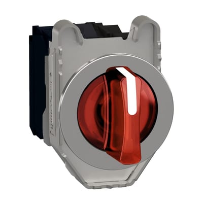 Schneider Electric Illuminated selector switch, Harmony XB4, metal, red handle, 30mm, universal LED, 3 positions, 1NO + 1NC, 230...240V AC XB4FK134M5