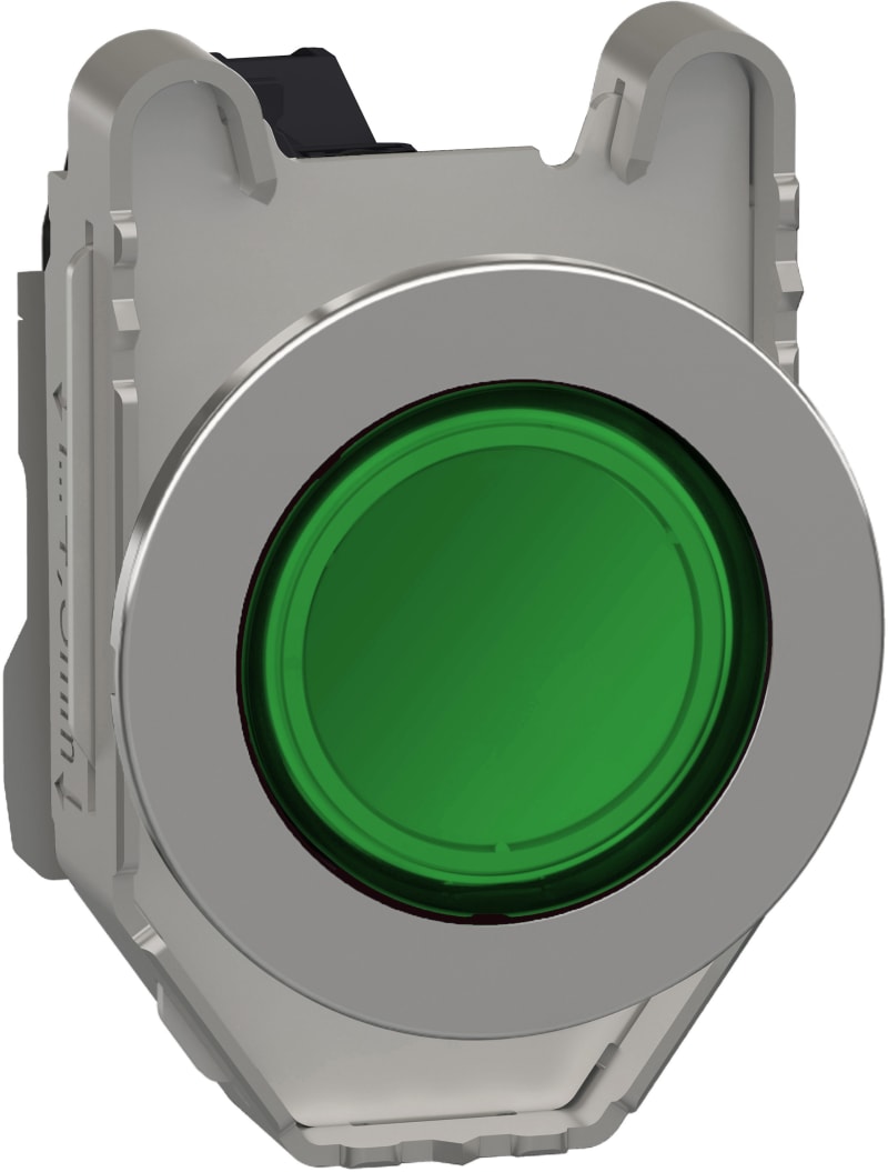 Schneider Electric Pilot light, Harmony XB4,metal, green flush mounted, 30mm, universal LED, plain lens, 24V AC DC XB4FVB3