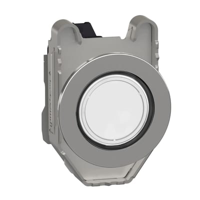 Schneider Electric Pilot light, Harmony XB4,metal, white flush mounted, 30mm, universal LED, plain lens, 230...240V AC XB4FVM1