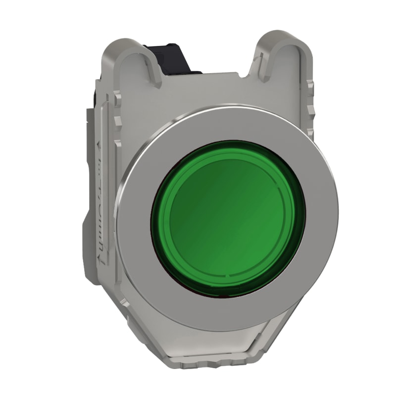 Schneider Electric Pilot light, Harmony XB4,metal, green flush mounted, 30mm, universal LED, plain lens, 230...240V AC XB4FVM3
