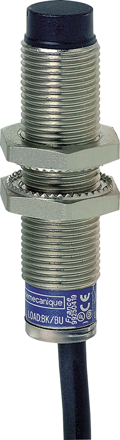 Telemecanique OsiSense XS2M12KP340L1 Inductive Proximity Sensor — M12 barrel, Sn 4 mm, PNP or NPN, programmable, NO or NC, pre-wired cable