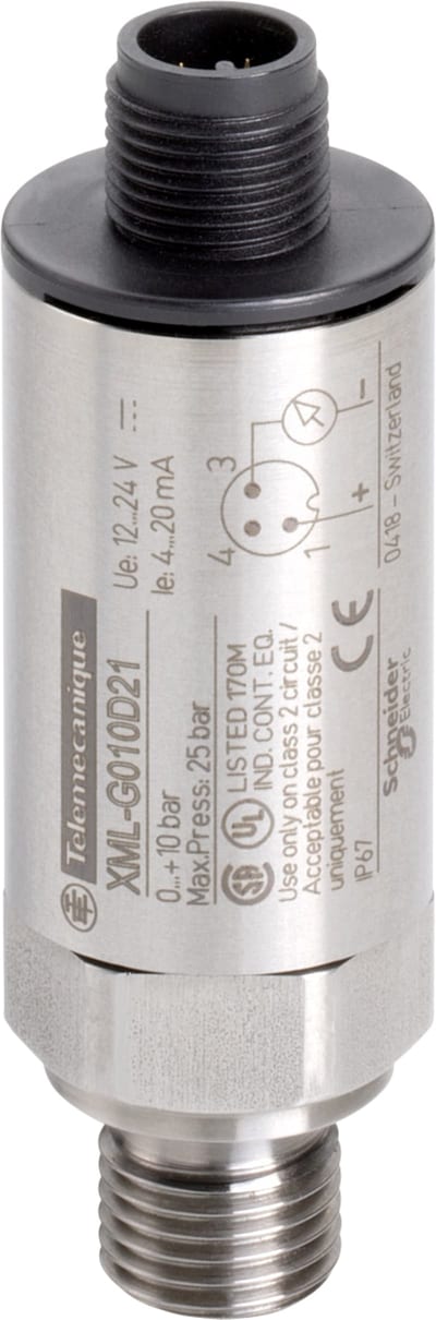 Telemecanique XMLG010D21 Pressure Transmitter, 0–10 bar, 4–20 mA