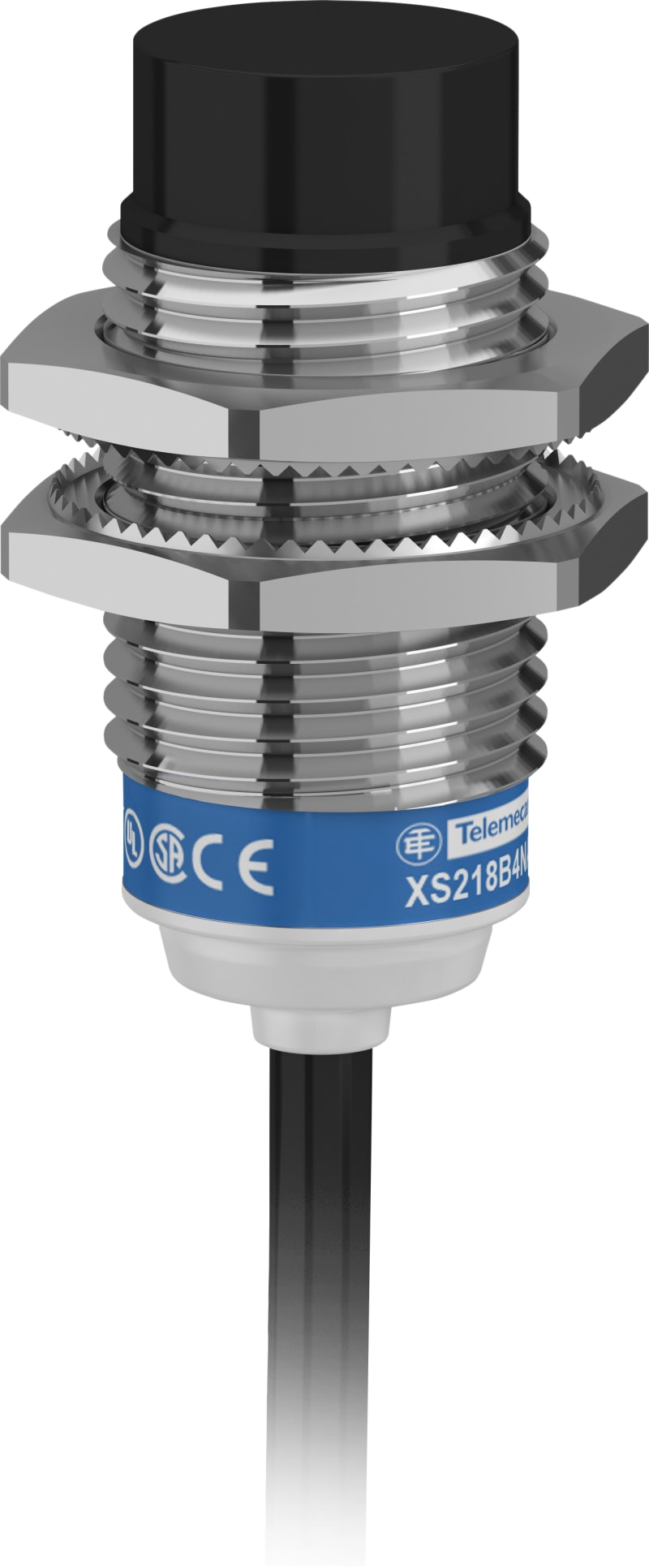 Telemecanique OsiSense XS218B4NAL2 Inductive Proximity Sensor — Ø2 mm barrel, Sn 16 mm, NPN, NO, pre-wired cable (2 m)