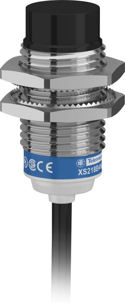 Telemecanique OsiSense XS218B4PBL2 Inductive Proximity Sensor — M18 barrel, Sn 16 mm, PNP, NC, pre-wired cable (2 m)