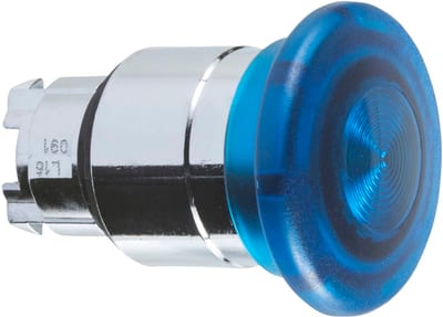 Illuminated mushroom pushbutton, momentary, blue