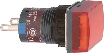 Schneider Electric Monolithic pilot light, Harmony XB6E, rectangular 16mm IP65 red, integral LED 24VDCPOLARISED connector XB6EDV4BP