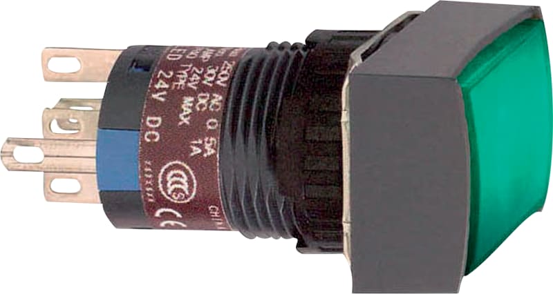 Schneider Electric Illuminated monolithic push button, Harmony XB6E, rectangle green flush, 16mm, spring return, 24V DC, 1CO XB6EDW3B1P